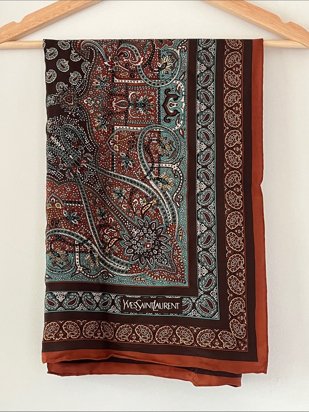 Vintage Yves Saint Laurent Paisley Silk Scarf 34x34  YSL Square Scarf